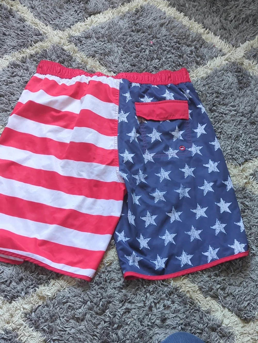 Wave Zone American Flag Star & Stripe Swim Trunks - Red, White & Blue Size L
